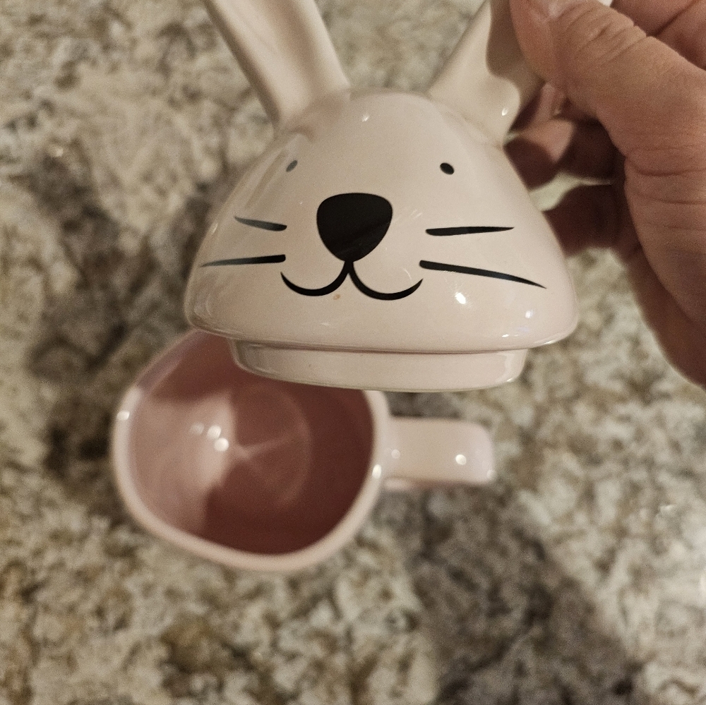 Rae Dunn Pink "Bunny Love" Mug And Lid Coffee Cup Easter - Picture 3 of 3